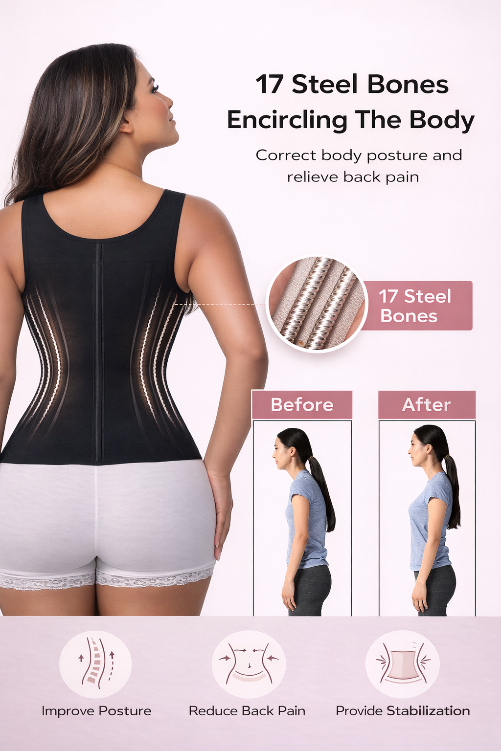 Comfure™ Women's Boned Latex Zipper Corset Tummy Control Body Shaper Vest With Bra