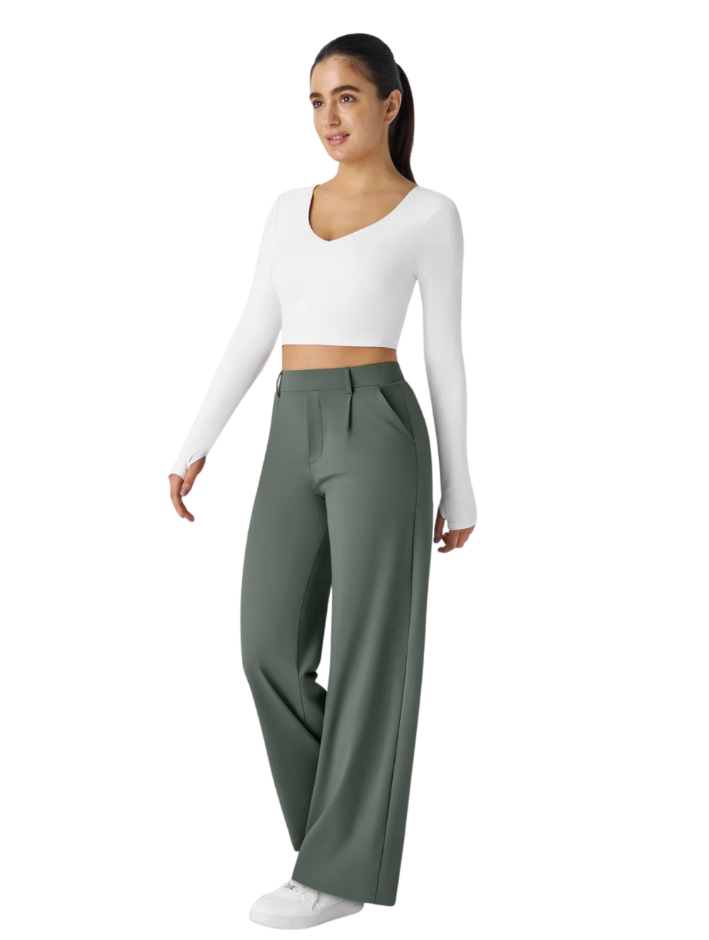 Comfure™ High Waisted Side Pocket Straight Leg Work Pants