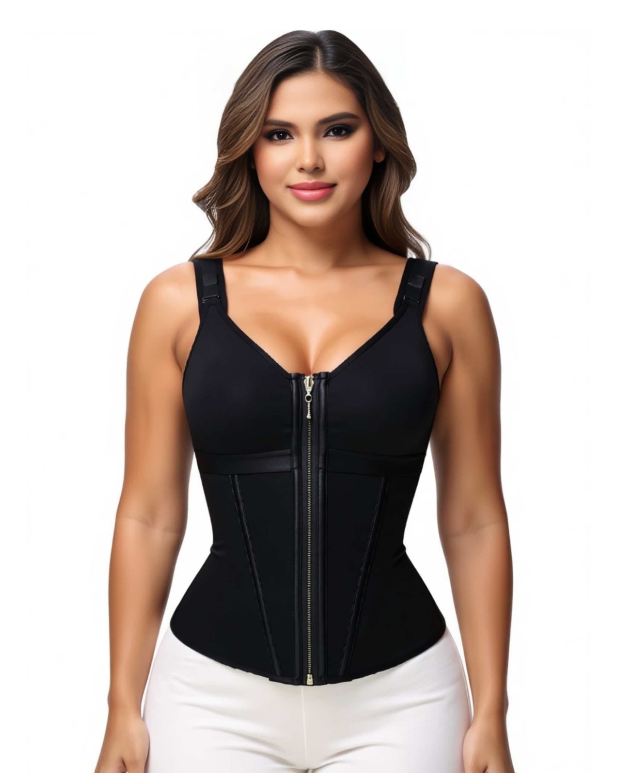 Comfure™ Women's Boned Latex Zipper Corset Tummy Control Body Shaper Vest With Bra