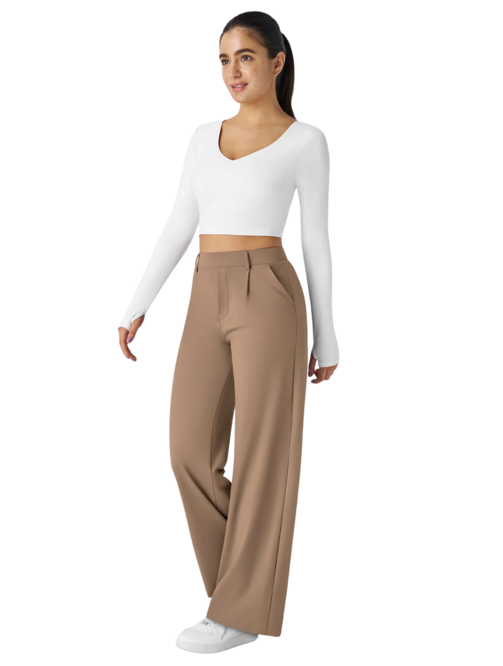 Comfure™ High Waisted Side Pocket Straight Leg Work Pants