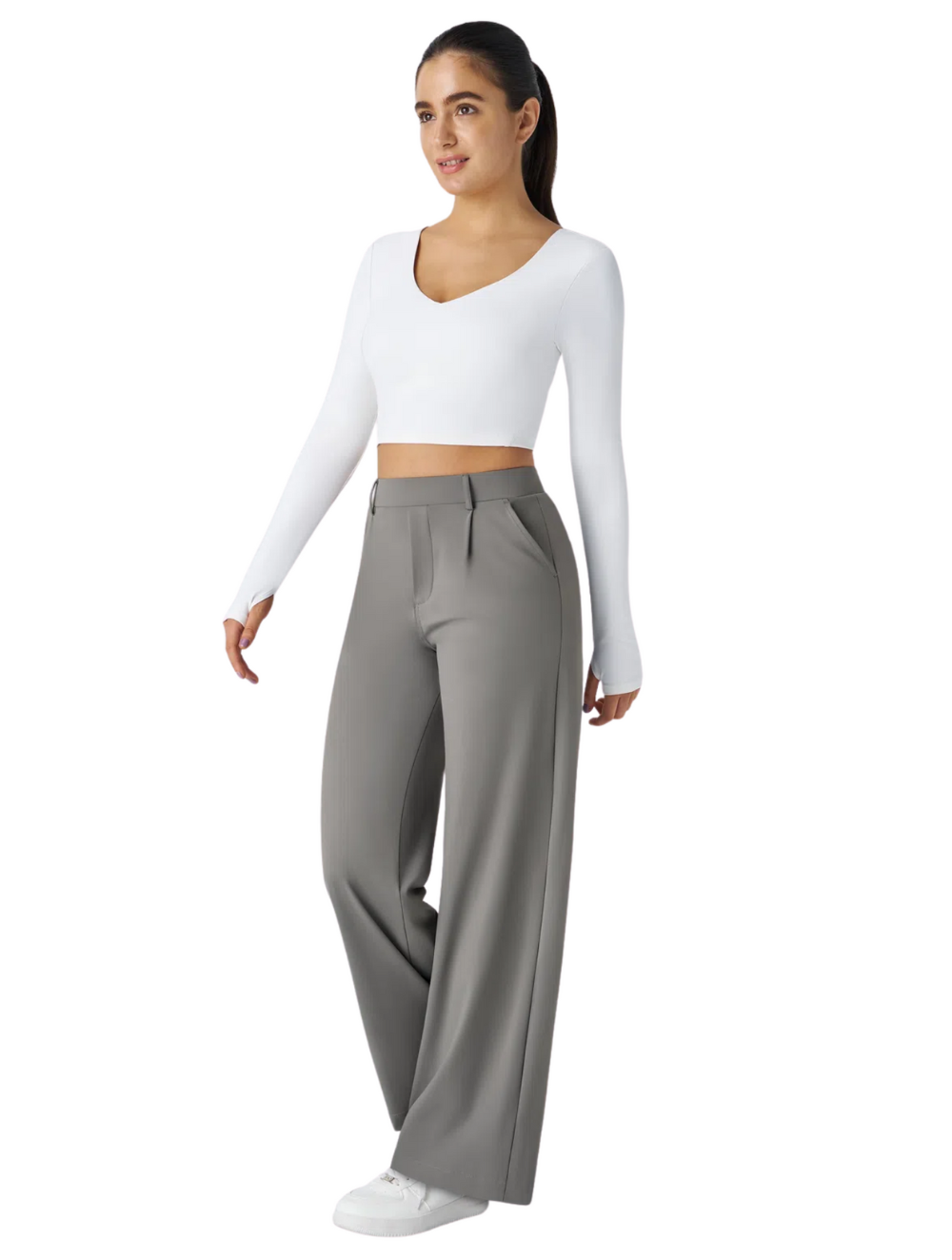 Comfure™ High Waisted Side Pocket Straight Leg Work Pants