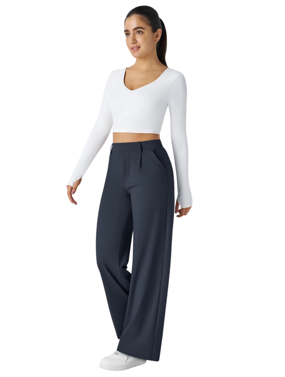 Comfure™ High Waisted Side Pocket Straight Leg Work Pants