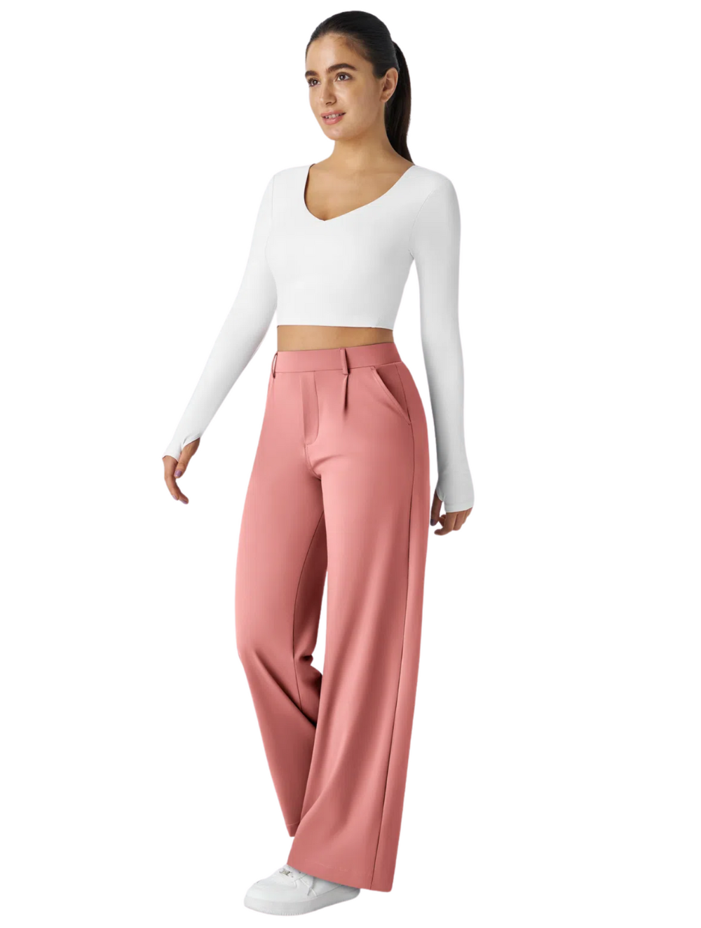 Comfure™ High Waisted Side Pocket Straight Leg Work Pants