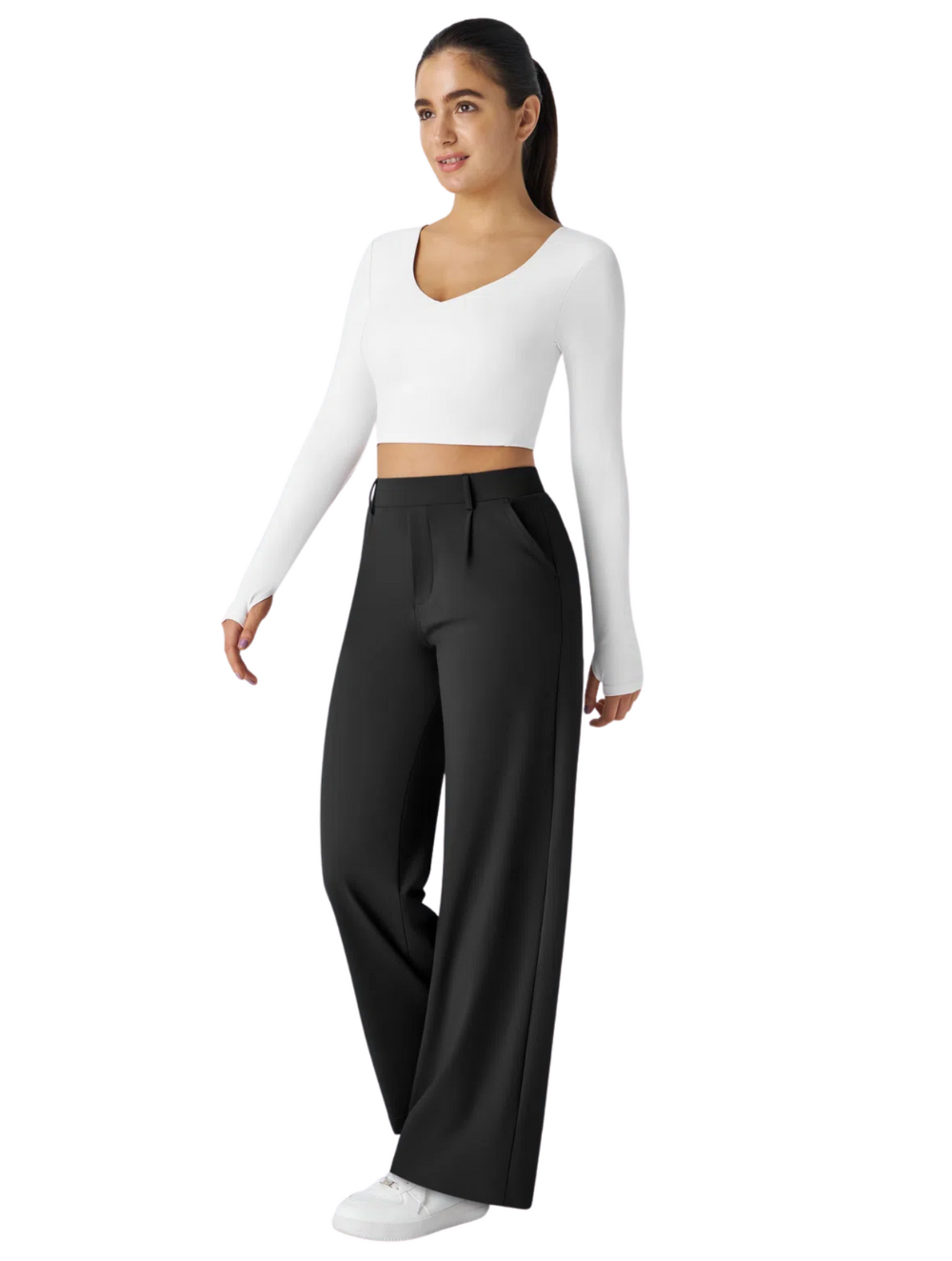 Comfure™ High Waisted Side Pocket Straight Leg Work Pants