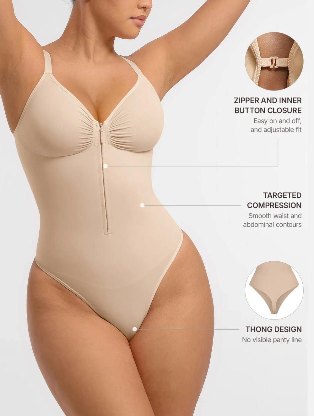 Comfure™ Seamless Tummy Control Zipper Sculpt and Support Bodysuit