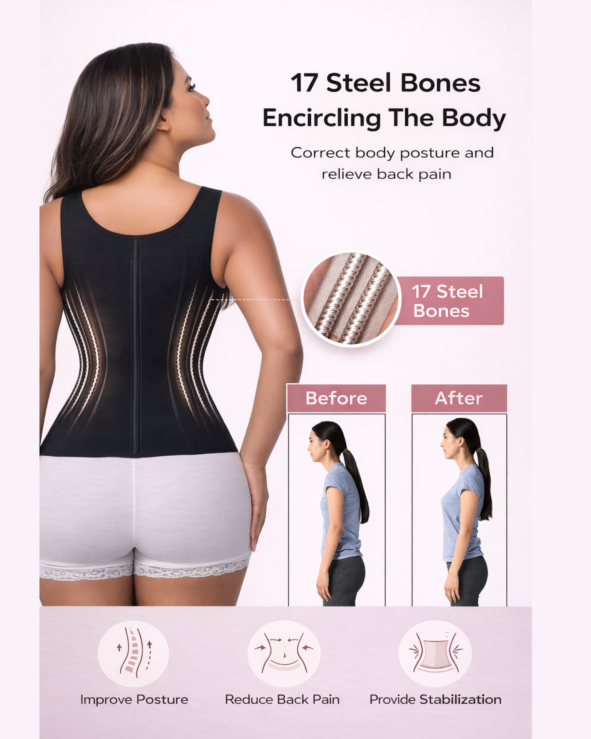 Comfure™ Women's Boned Latex Zipper Corset Tummy Control Body Shaper Vest With Bra