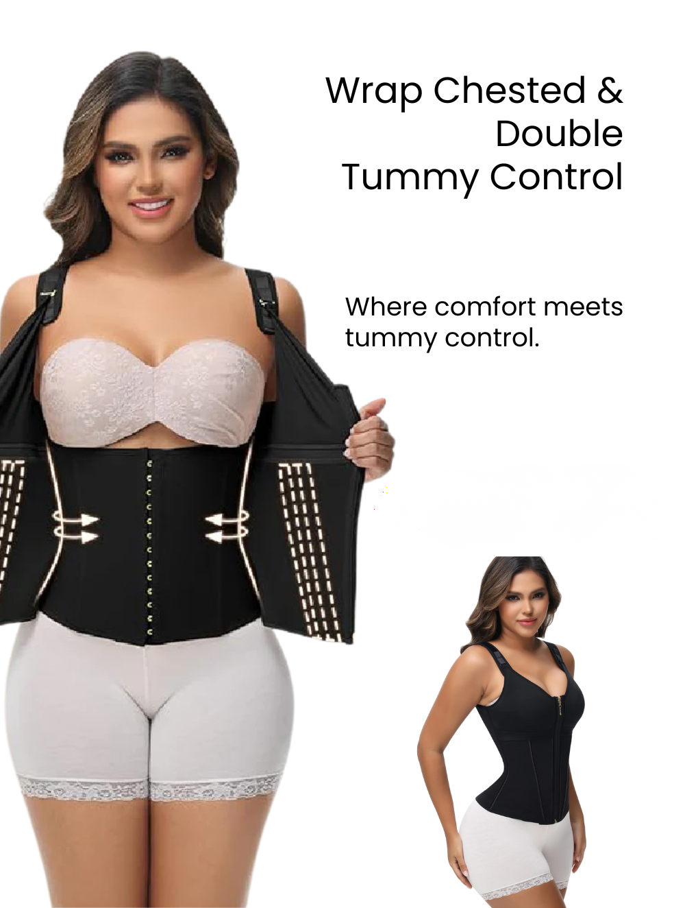 Comfure™ Women's Boned Latex Zipper Corset Tummy Control Body Shaper Vest With Bra