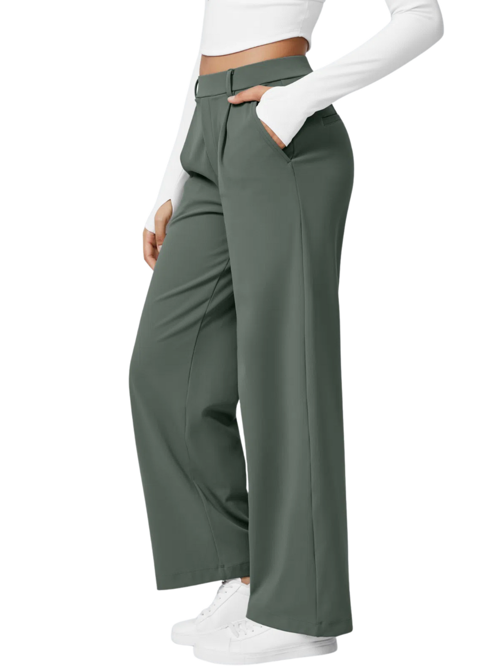 Comfure™ High Waisted Side Pocket Straight Leg Work Pants