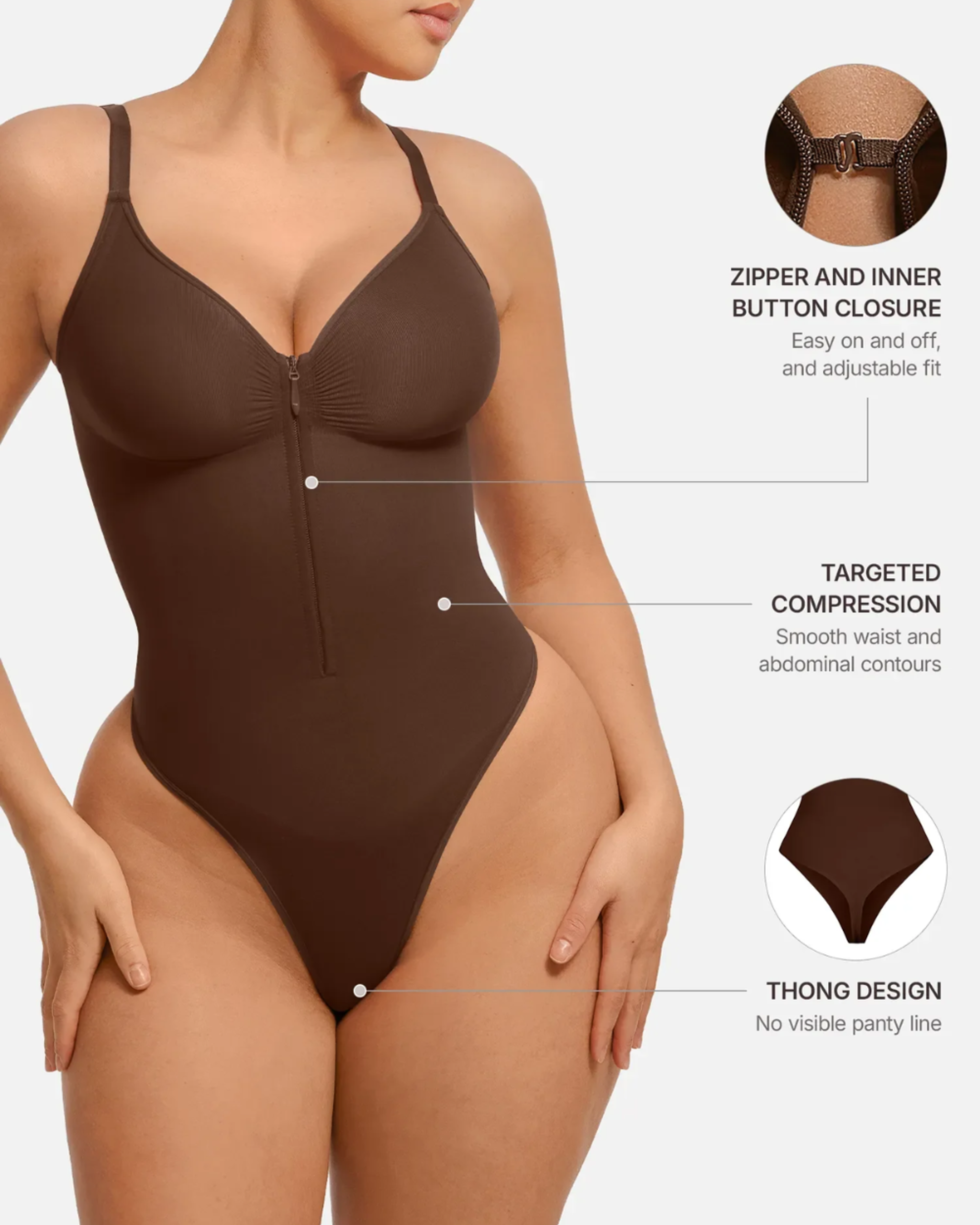Comfure™ Seamless Tummy Control Zipper Sculpt and Support Bodysuit