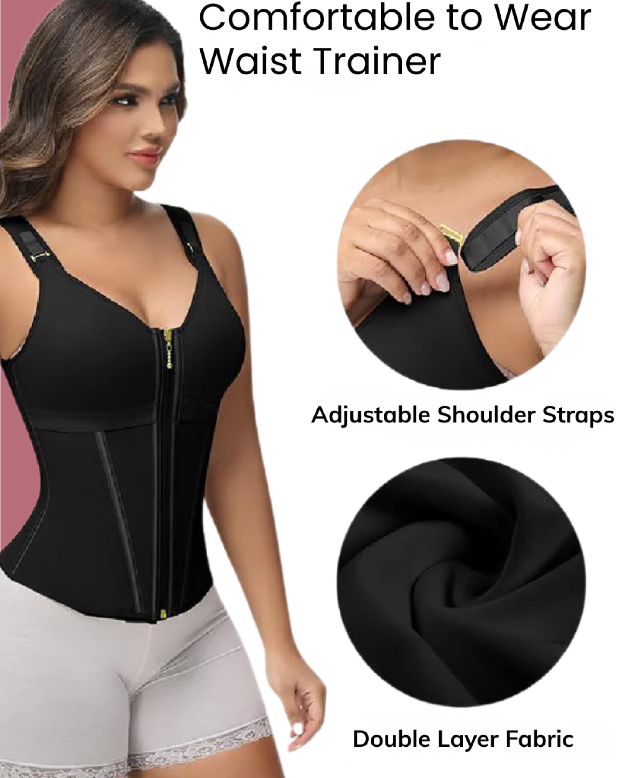 Comfure™  Women's Boned Latex Zipper Corset Tummy Control Body Shaper Vest With Bra