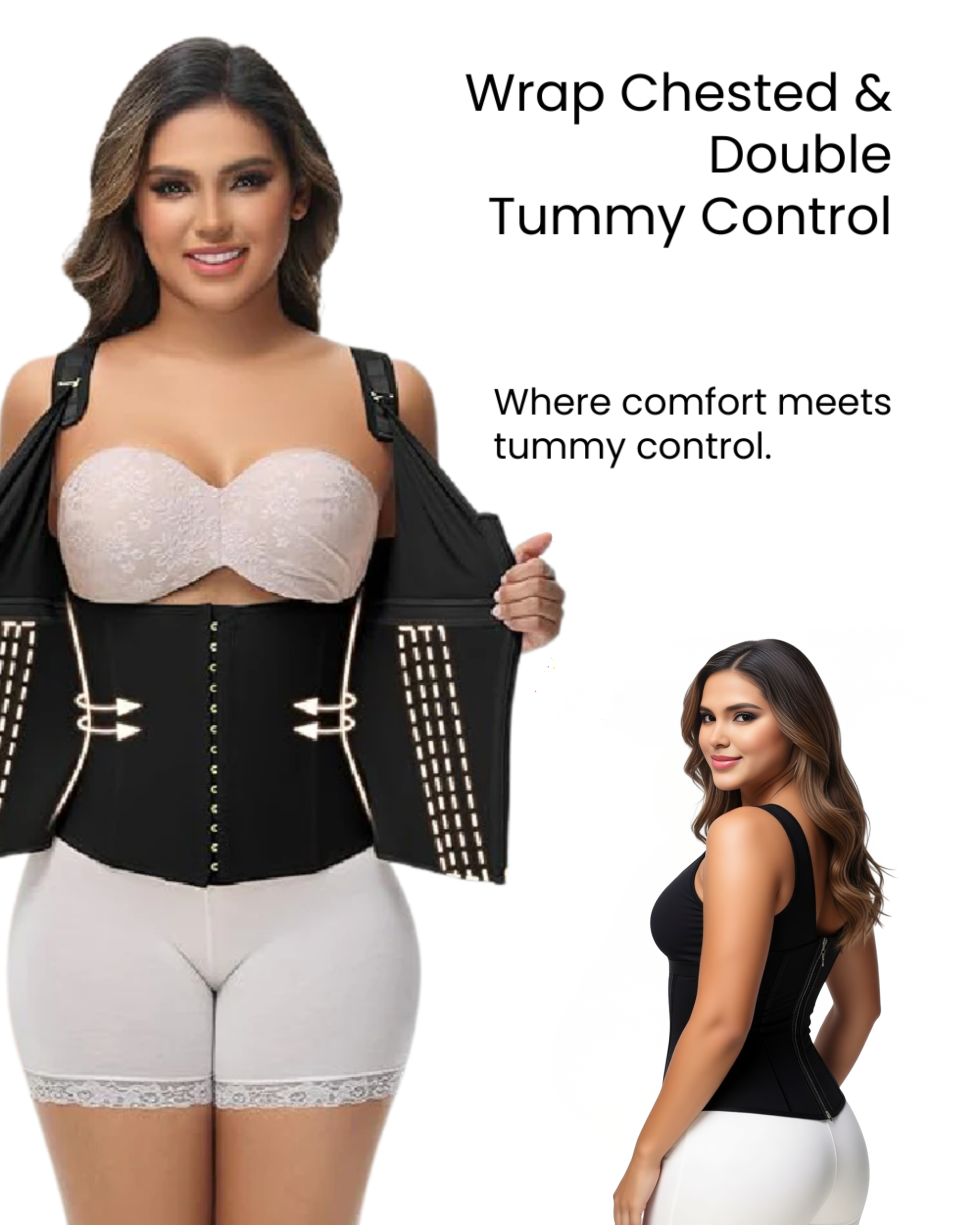 Comfure™  Women's Boned Latex Zipper Corset Tummy Control Body Shaper Vest With Bra