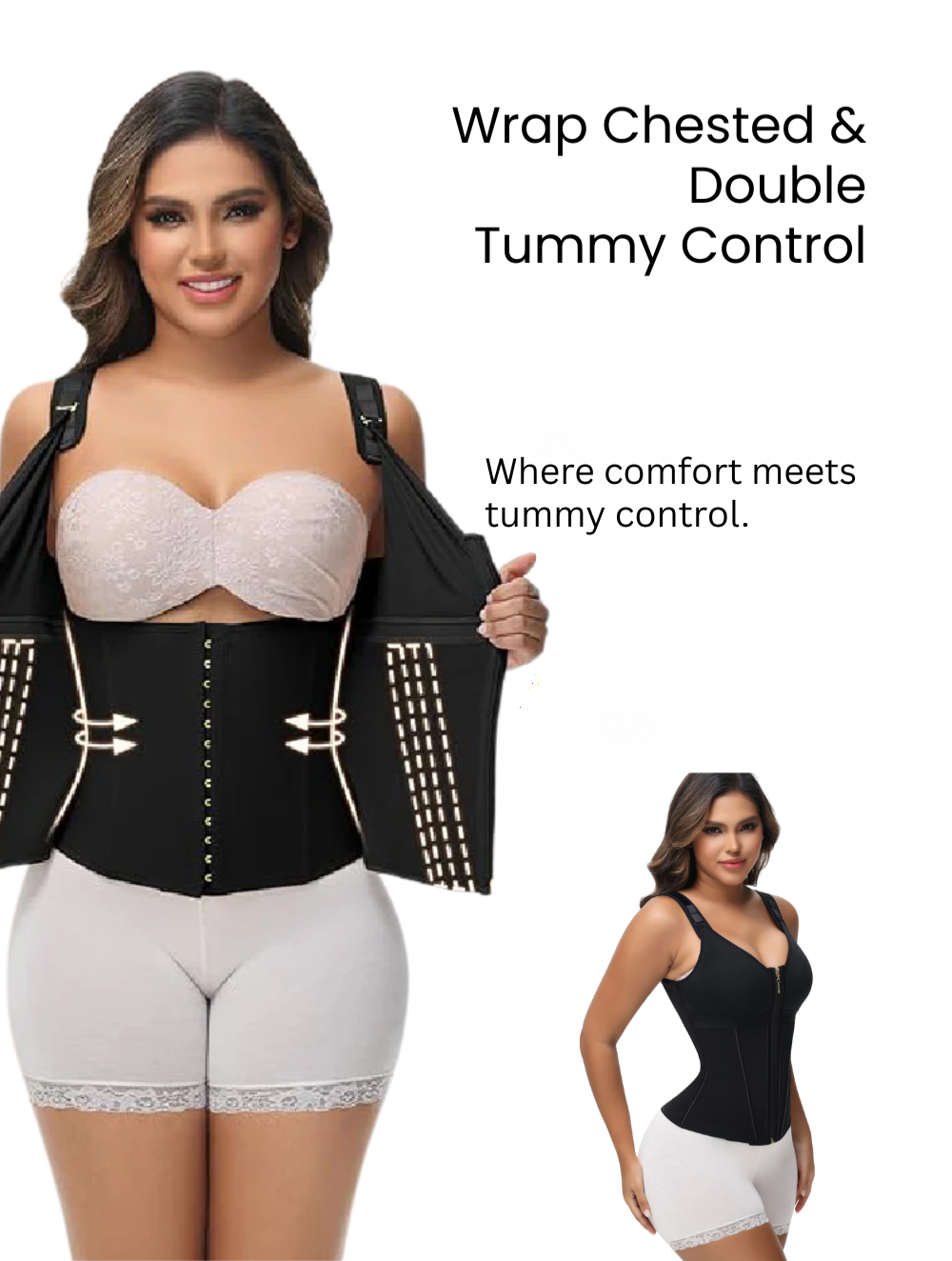 Comfure™  Women's Boned Latex Zipper Corset Tummy Control Body Shaper Vest With Bra