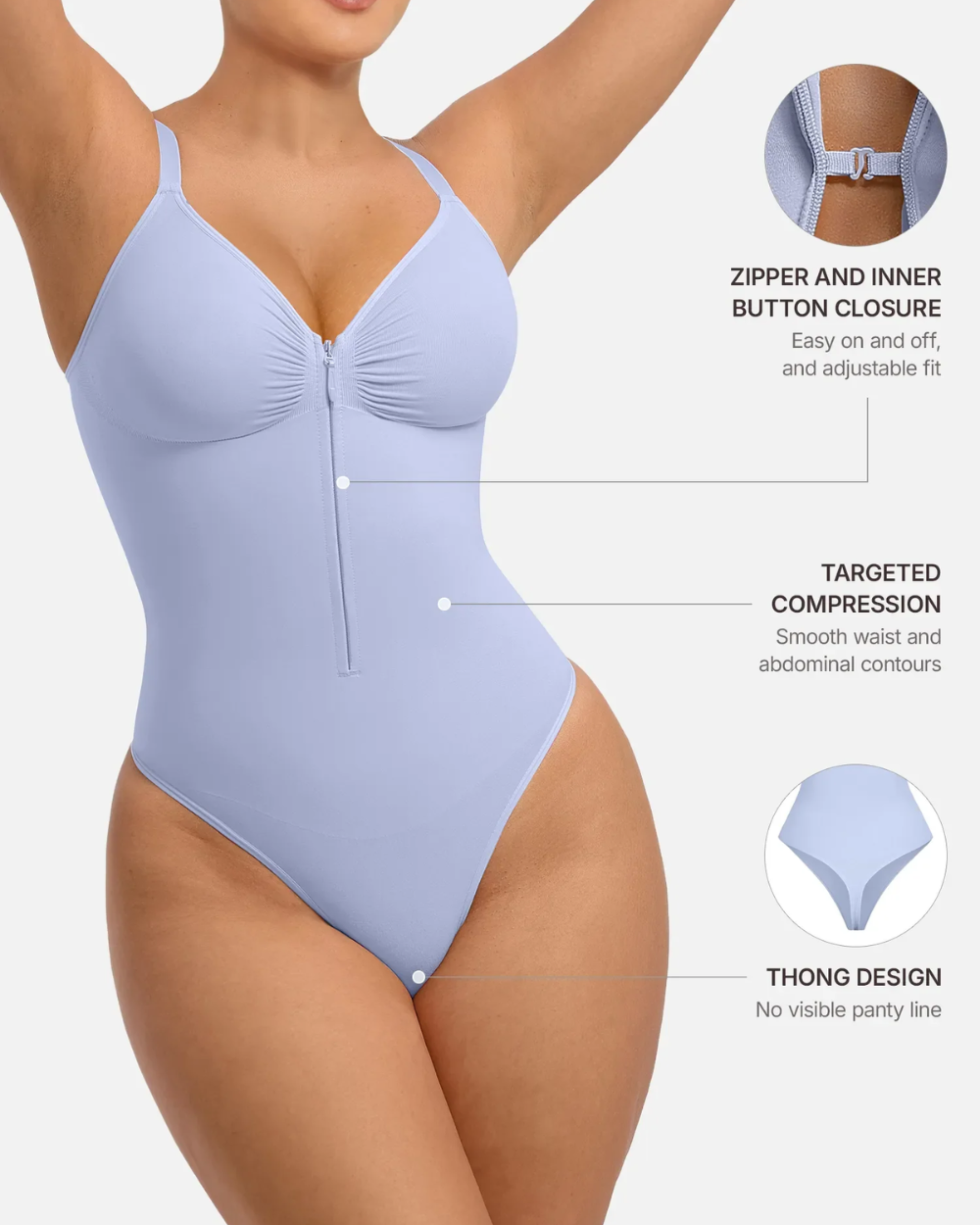 Comfure™  Seamless Tummy Control Zipper Sculpt and Support Bodysuit
