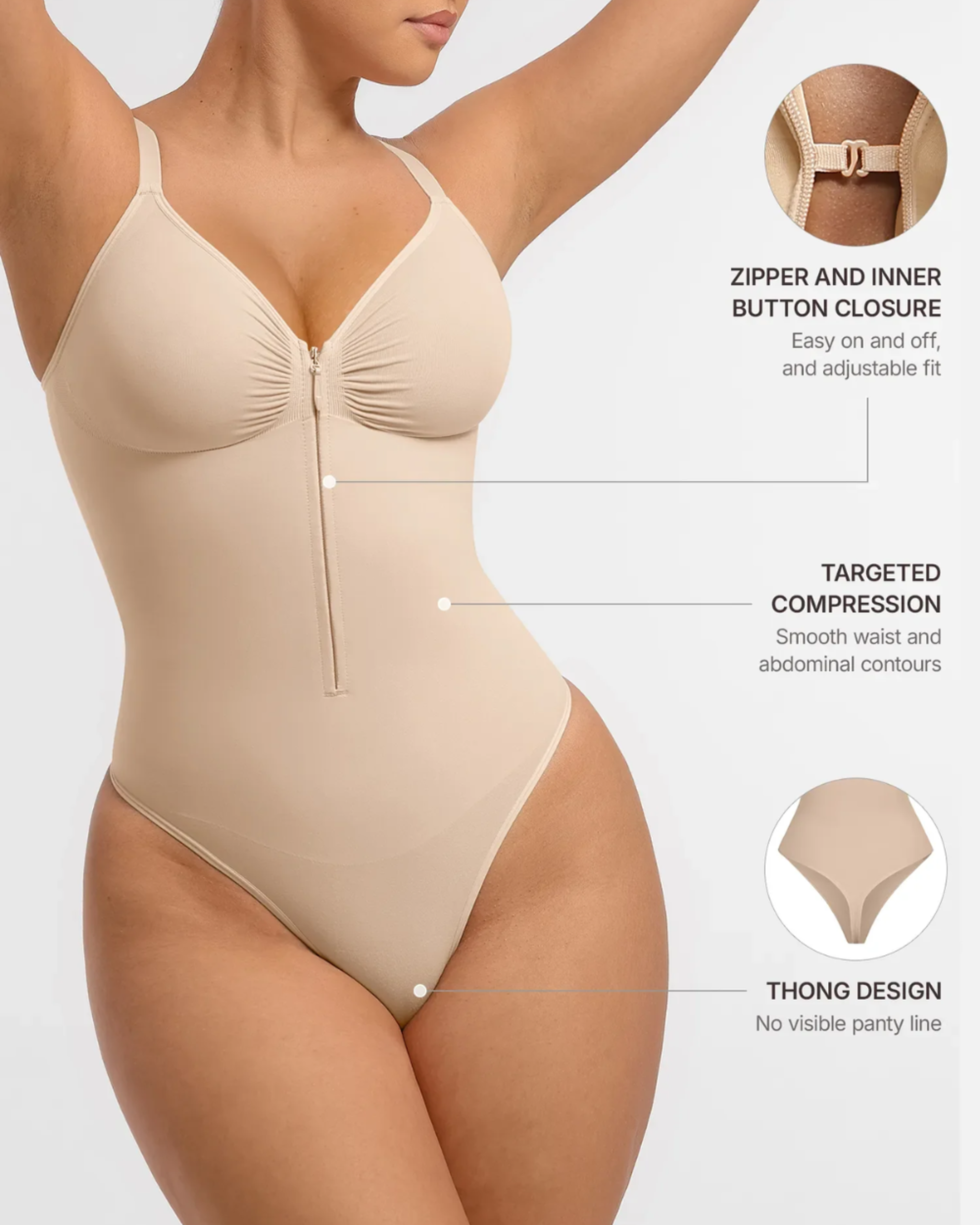 Comfure™  Seamless Tummy Control Zipper Sculpt and Support Bodysuit